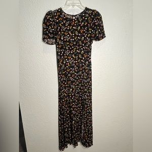 AFRM Gorgeous Floral Short Puffed Sleeve Maxi Dress w/Open Triangle Back XS NWT